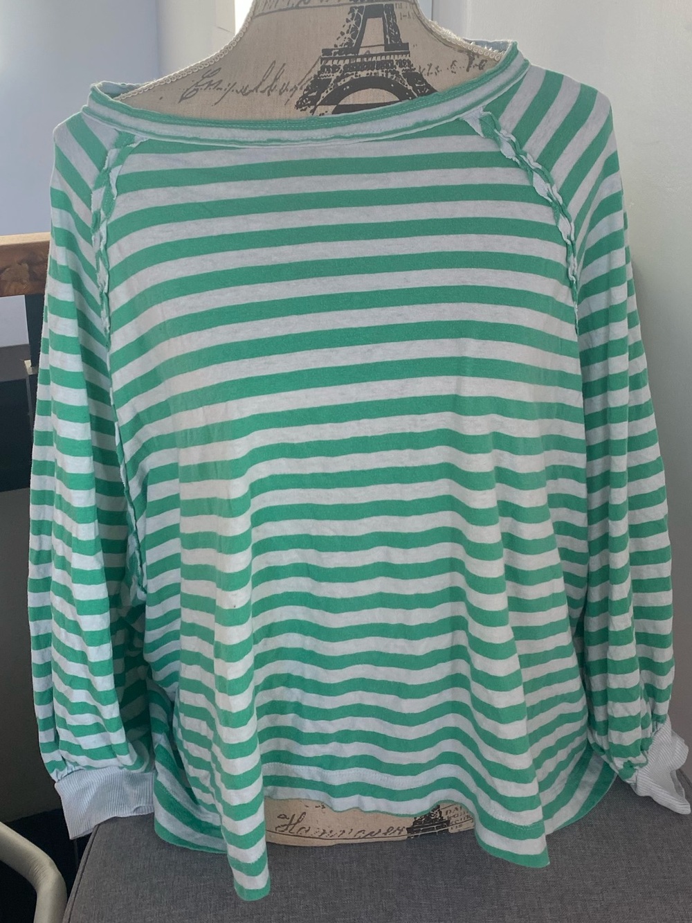 Free People Mint Green & White Striped Long-Sleeve Tee